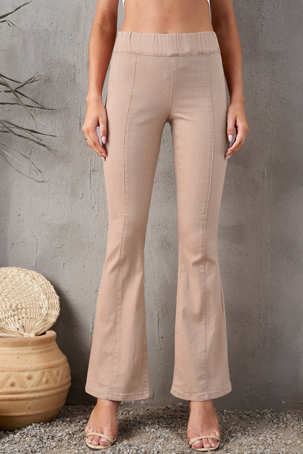 Seam Detail Elastic Waist Flare Pants