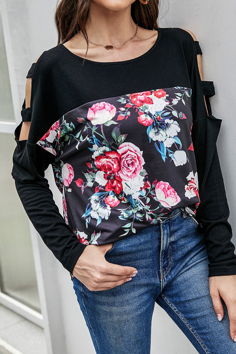 Floral Print Cut Out Top