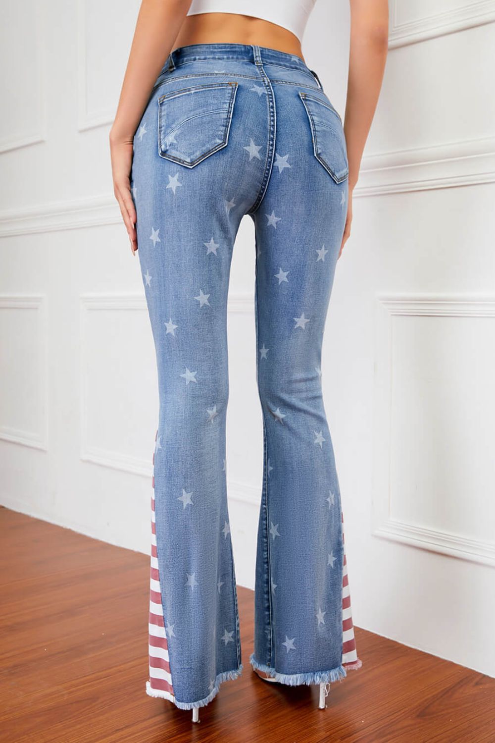 Full Size US Flag Frayed Hem Flare Jeans