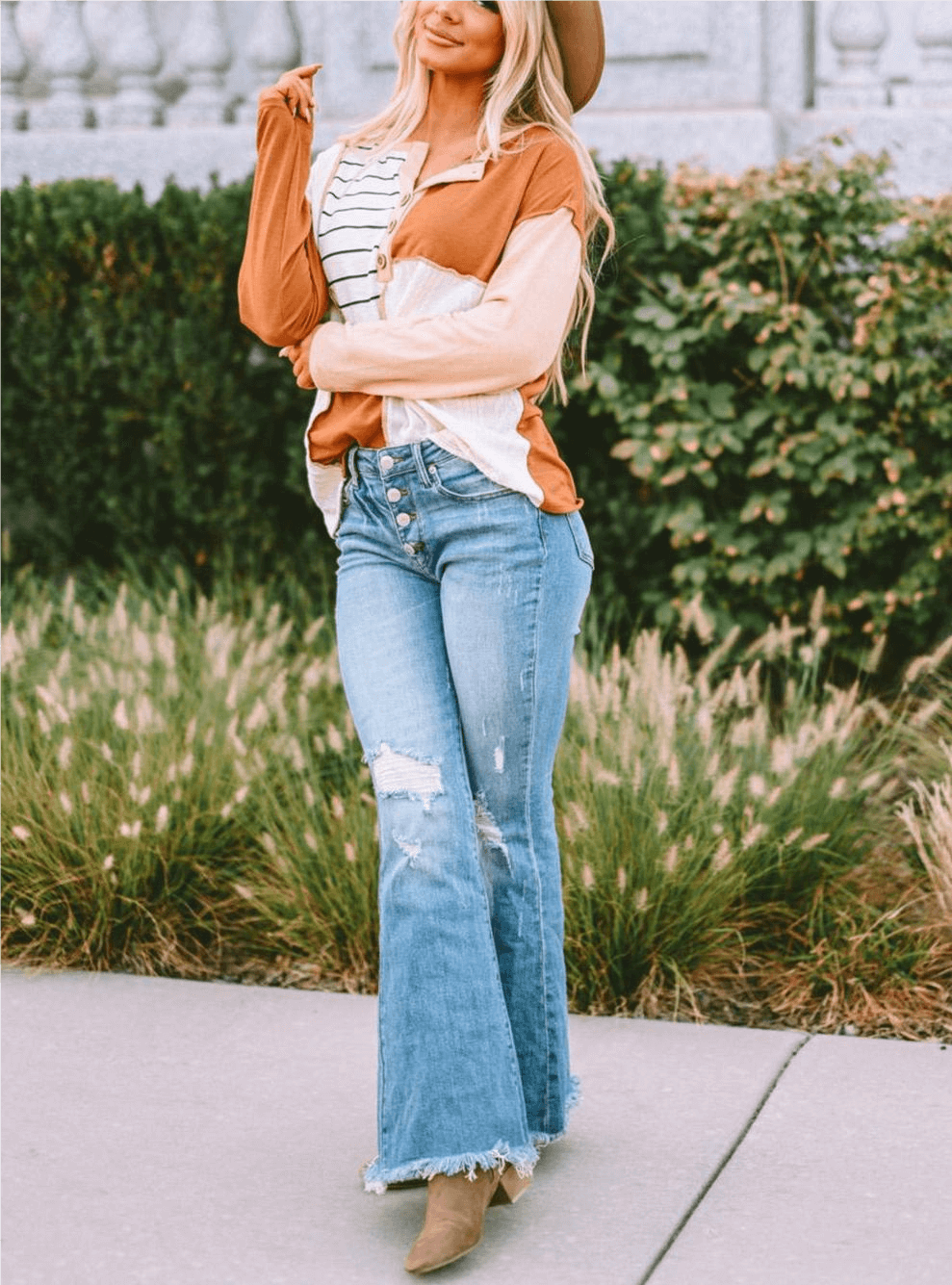 Striped Color Block Exposed Seam Henley Top