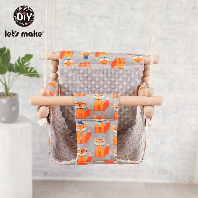 Cute Canvas Baby Swing Chair - Hanging Wood Children Kindergarten - Deals DejaVu