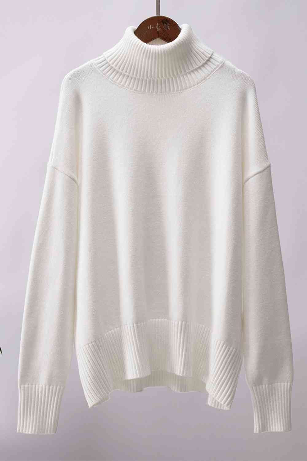 Turtle Neck Dropped Shoulder Sweater - Deals DejaVu