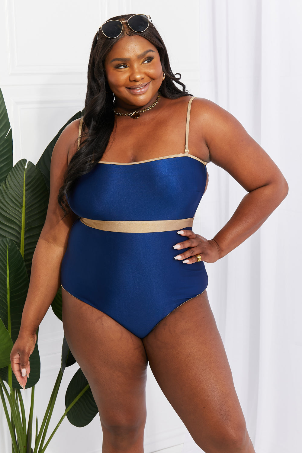 Marina West Swim Wave Break Contrast Trim One-Piece (TB9D) T