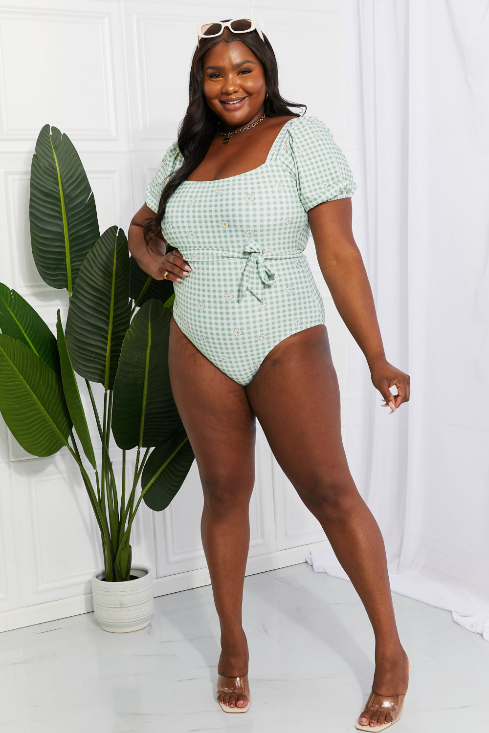 Marina West Swim Salty Air Puff Sleeve One-Piece in Sage (TB10D) T