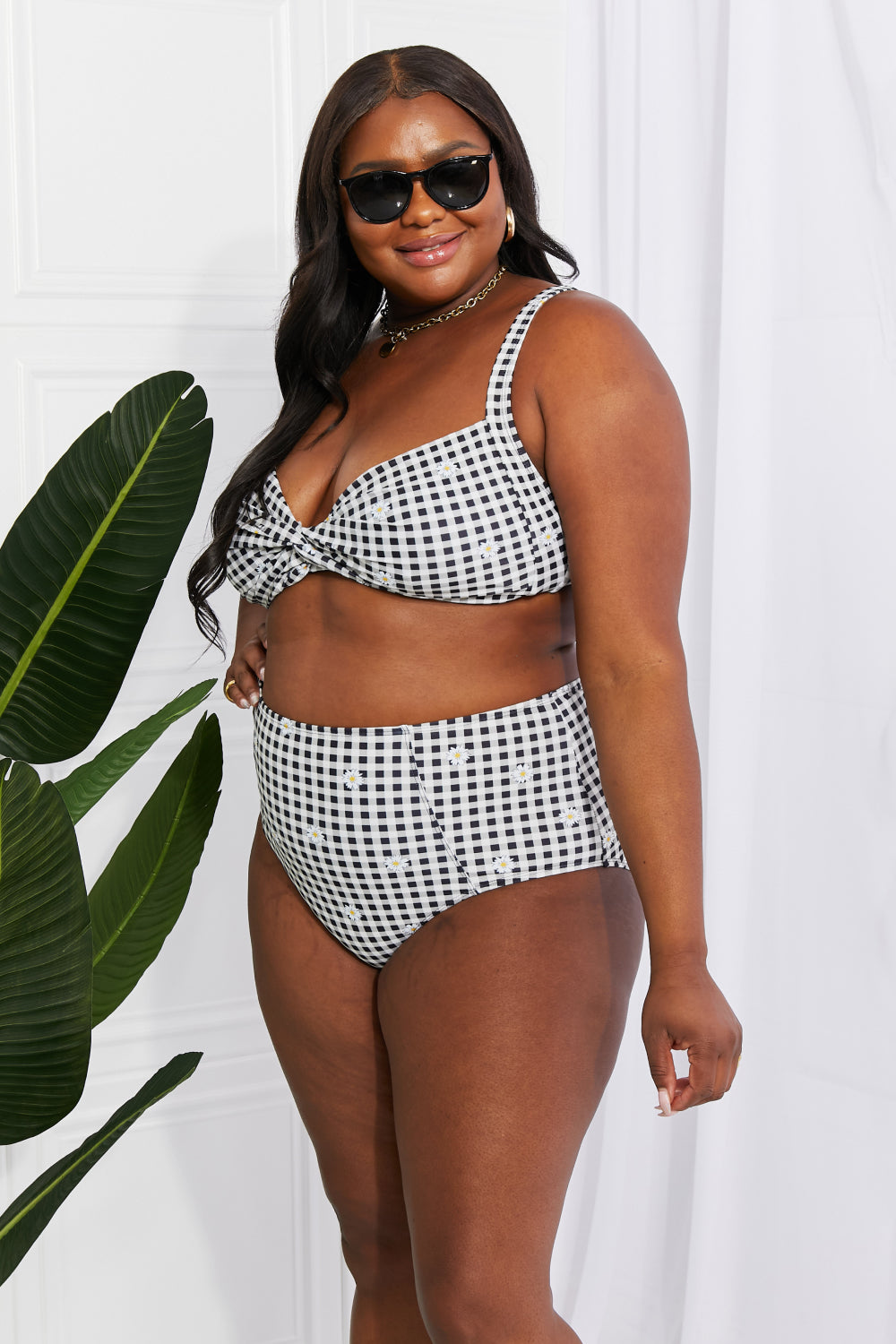 Marina West Swim Take A Dip Twist High-Rise Bikini in Black (TB9D) T