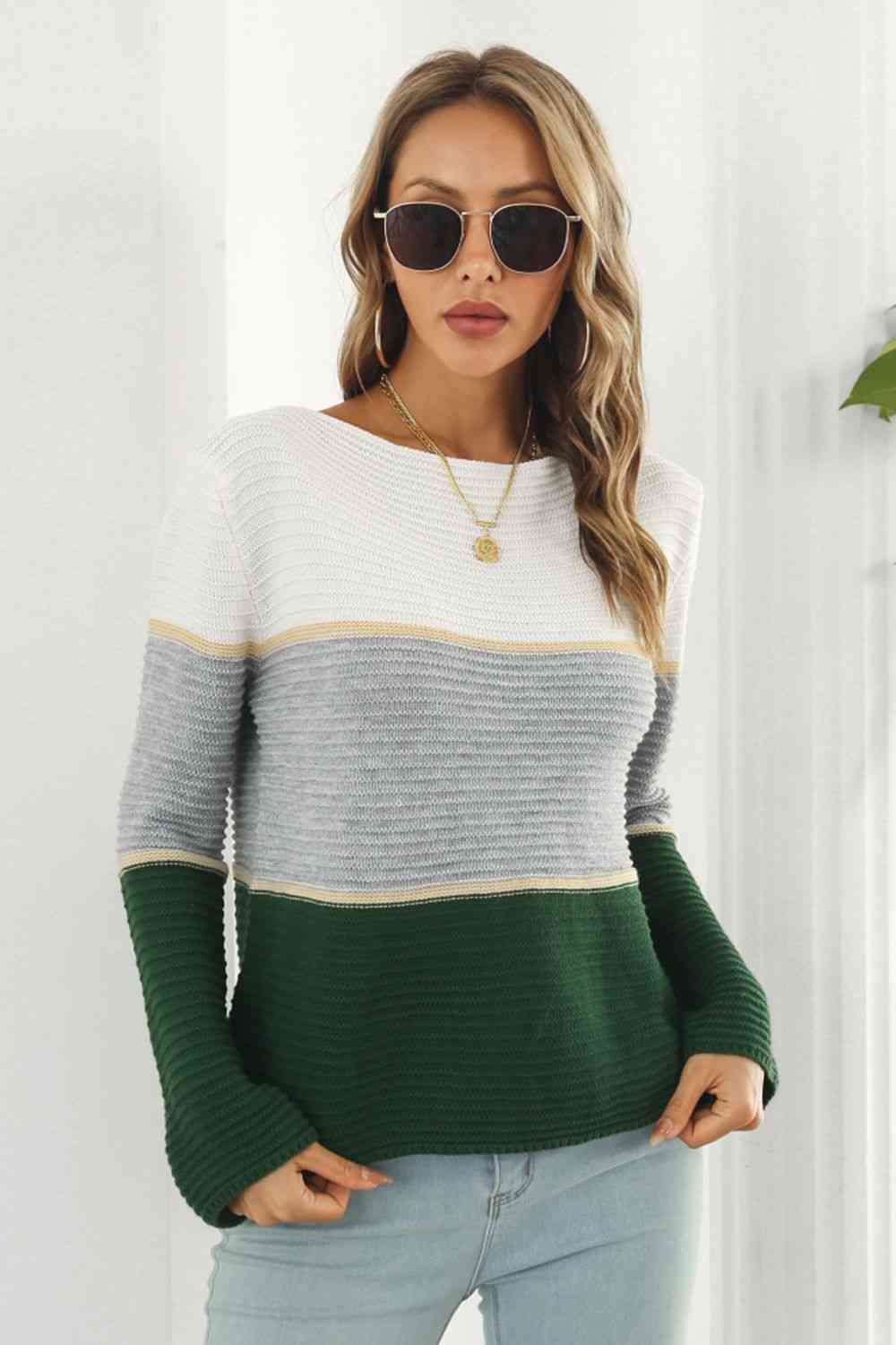 Color Block Horizontal Ribbing Sweater - Deals DejaVu