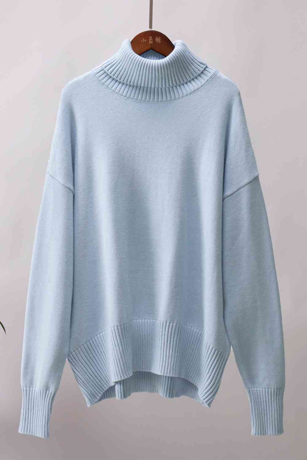 Turtle Neck Dropped Shoulder Sweater - Deals DejaVu