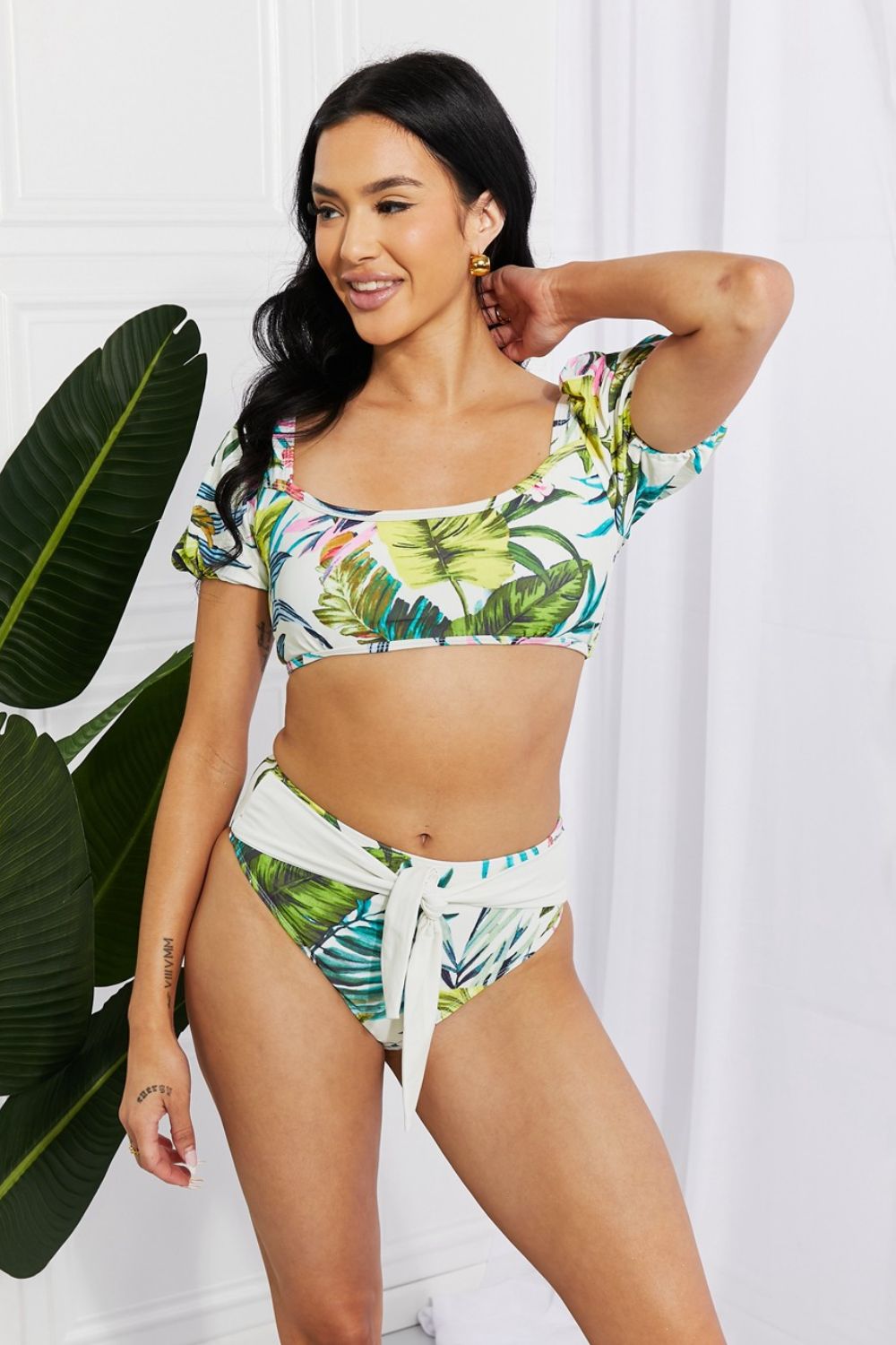 Marina West Swim Vacay Ready Puff Sleeve Bikini in Floral (TB9D) T