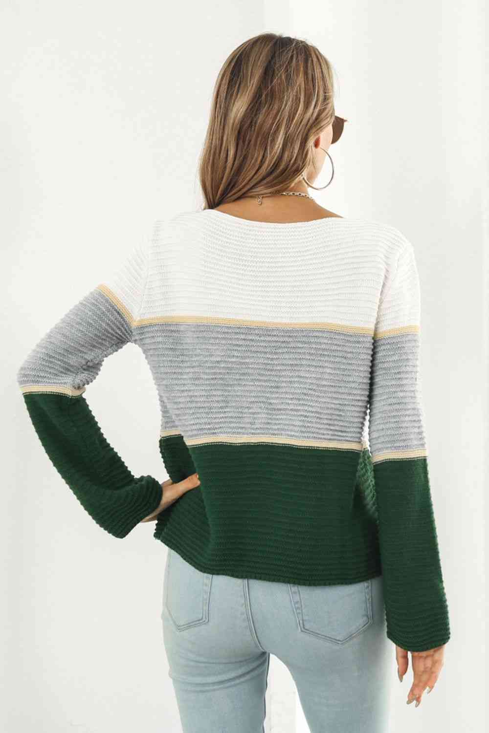 Color Block Horizontal Ribbing Sweater - Deals DejaVu
