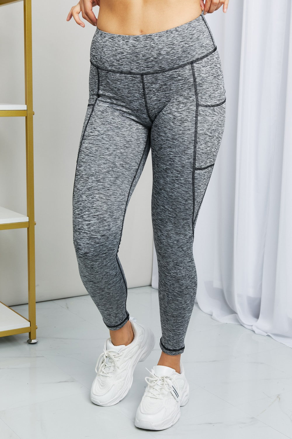 Rae Mode Full Size Heathered Wide Waistband Yoga Leggings (TBL) T