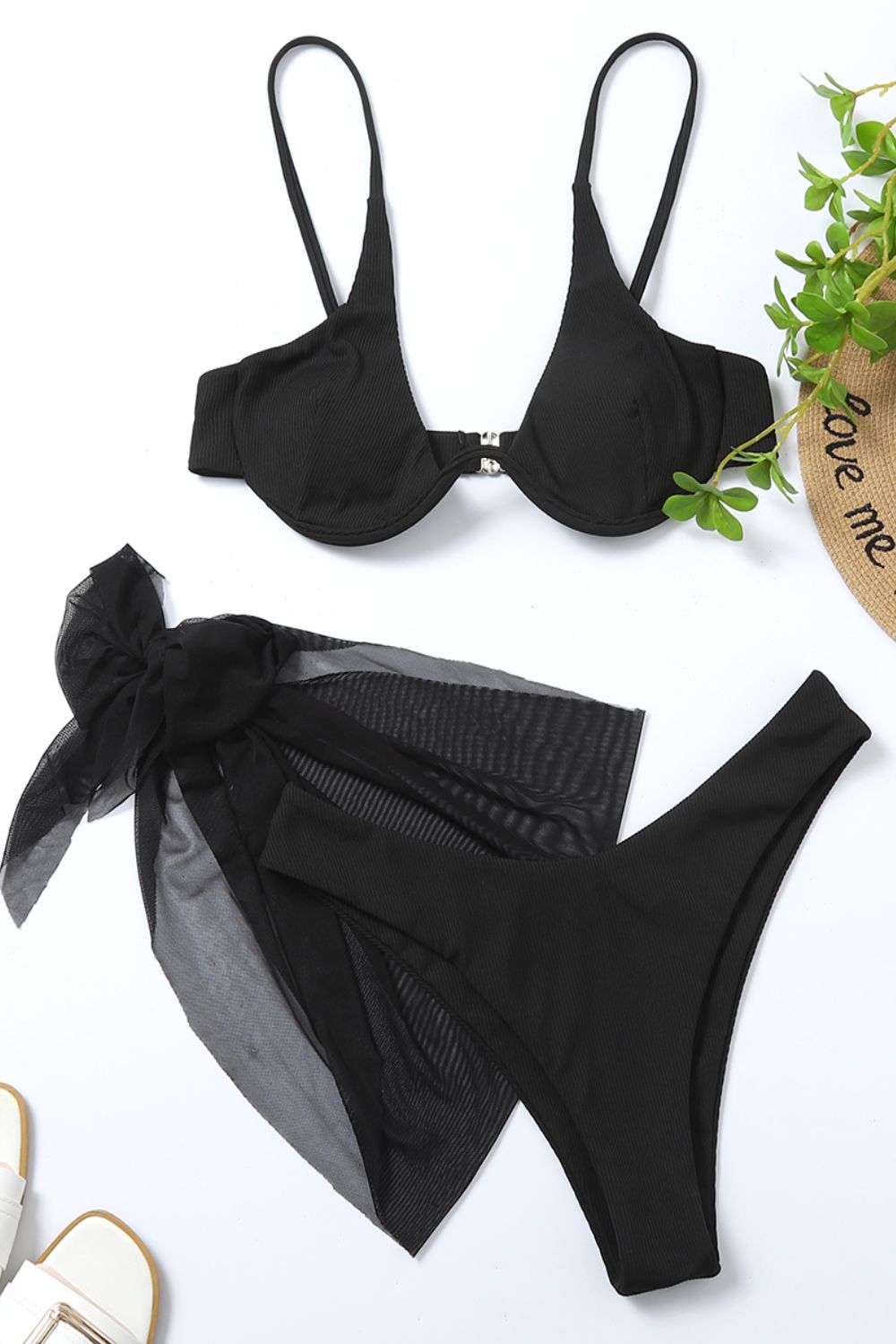 Ribbed High Cut Three-Piece Swim Set (TB9D) T