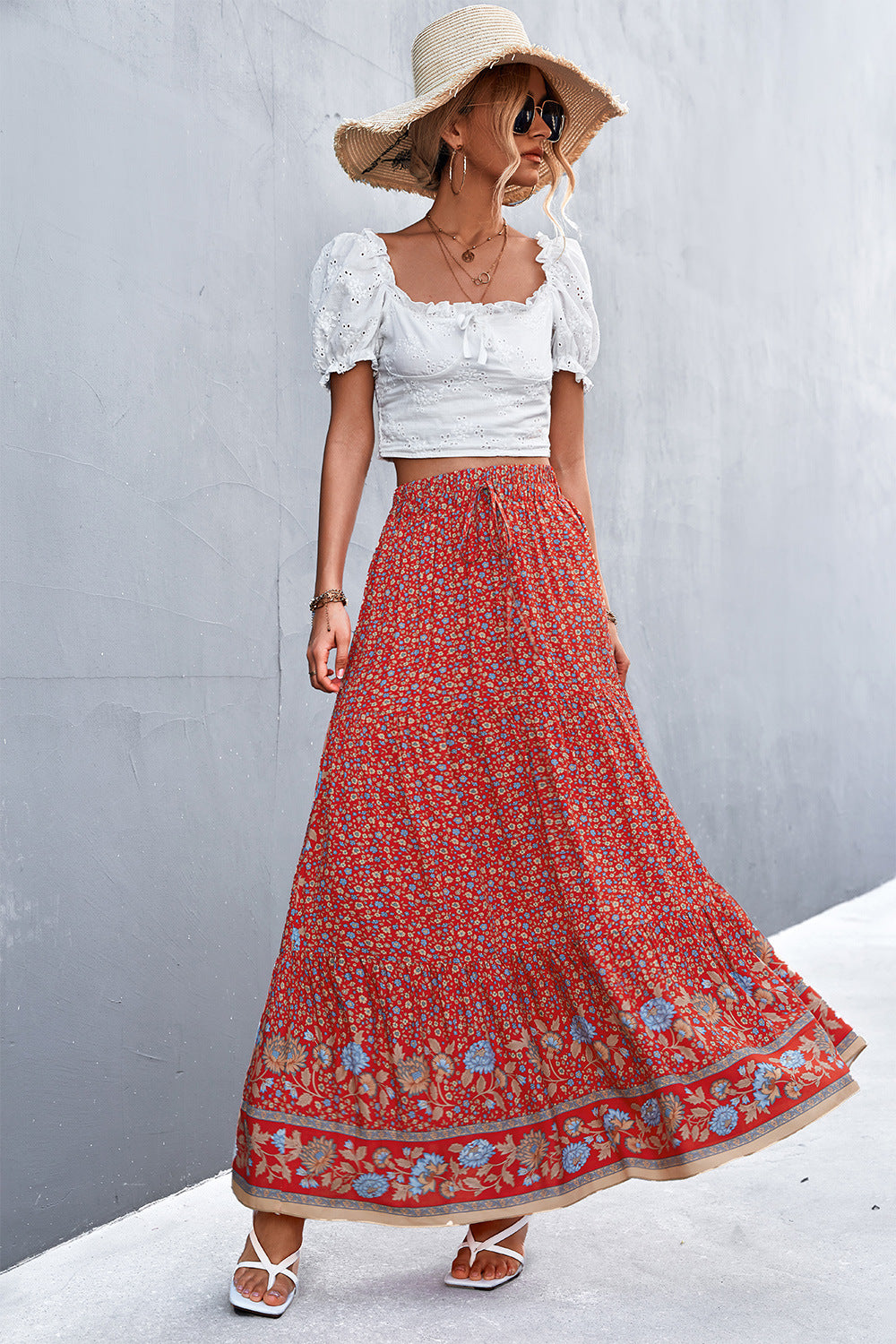 Floral Tied Maxi Skirt (TB7) T