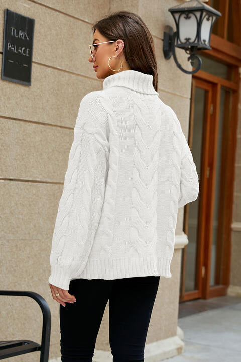 Cable-Knit Turtleneck Sweater - Deals DejaVu