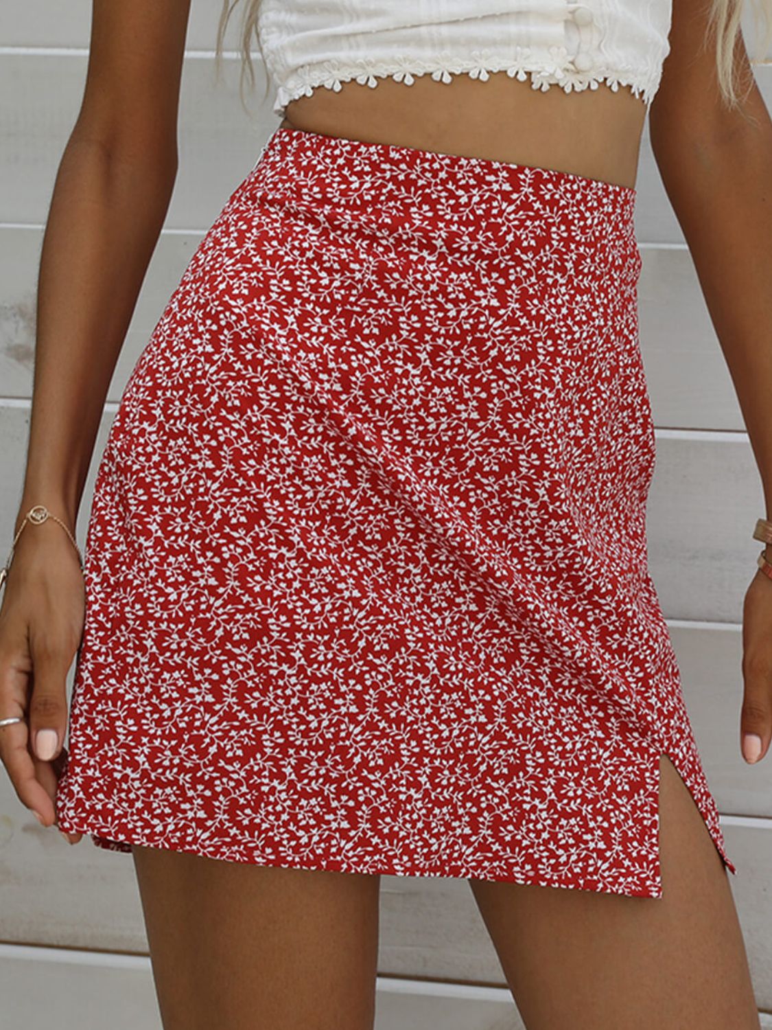 Ditsy Floral Slit Mini Skirt (TB7) T