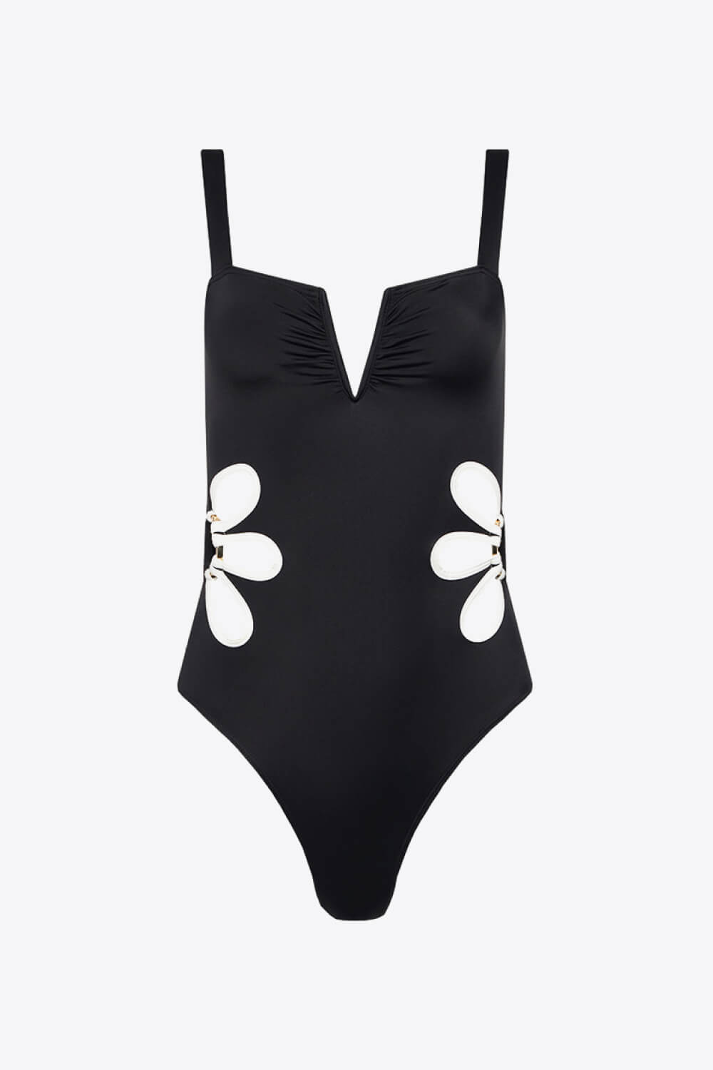 Contrast Trim Cutout Notched Neck One-Piece Swimsuit (TB10D) T