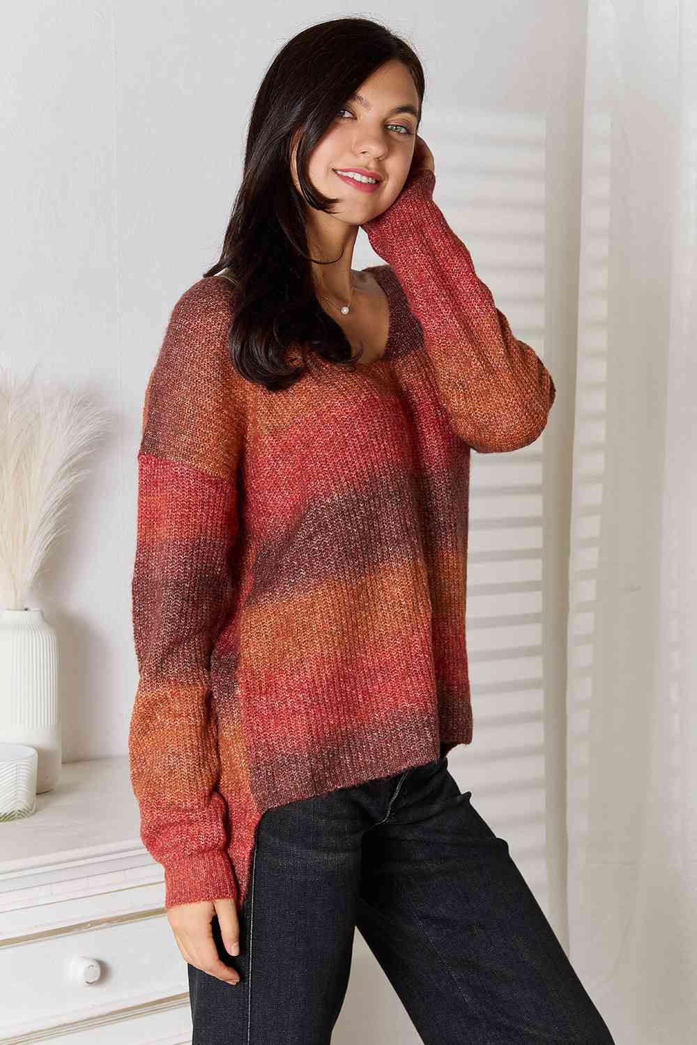 Gradient V-Neck Sweater - Deals DejaVu