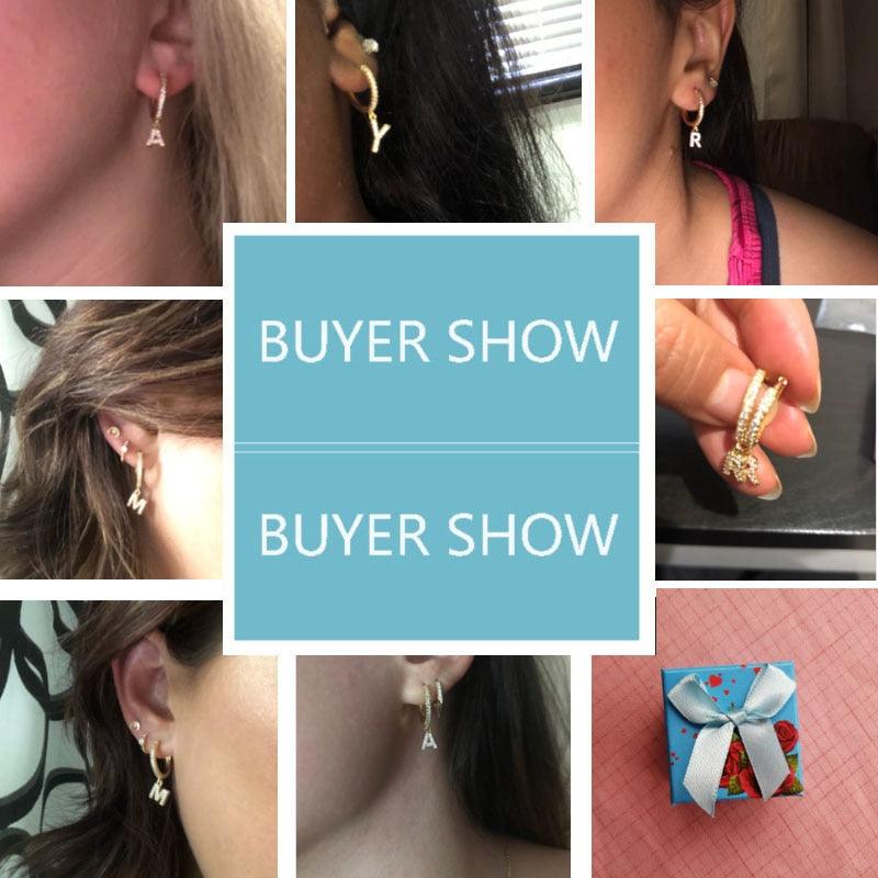 Gorgeous 1 Pair Fashion Cute Initial A-Z Letter Earrings - Crystal Gold Small Hoop Earrings (2JW3)1