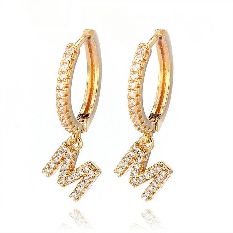 Gorgeous 1 Pair Fashion Cute Initial A-Z Letter Earrings - Crystal Gold Small Hoop Earrings (2JW3)1