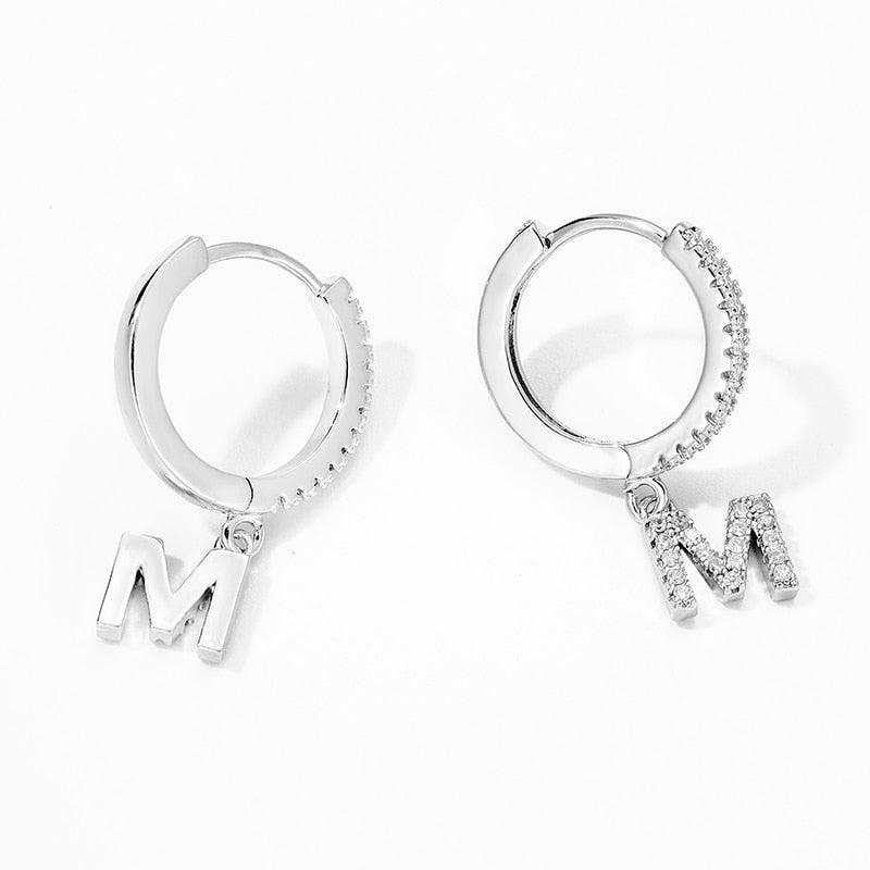 Gorgeous 1 Pair Fashion Cute Initial A-Z Letter Earrings - Crystal Gold Small Hoop Earrings (2JW3)1