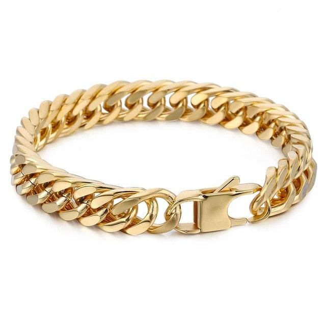 10/15mm Men's Bracelet - 316L Stainless Steel Heavy Silver Color Double Curb Cuban Link Chain (2U83)