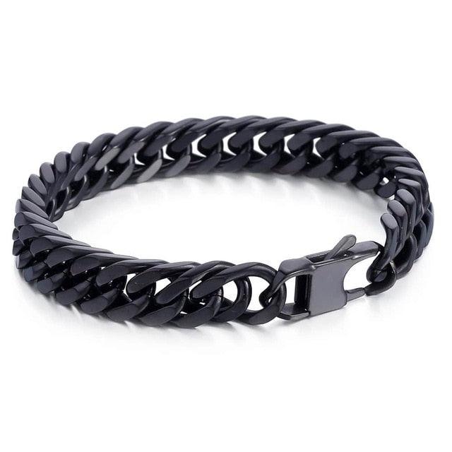 10/15mm Men's Bracelet - 316L Stainless Steel Heavy Silver Color Double Curb Cuban Link Chain (2U83)