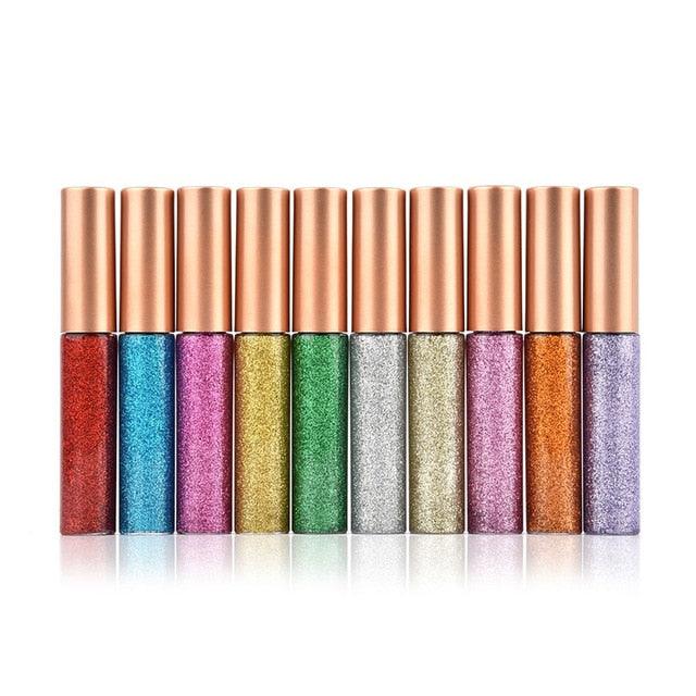 10 Colors/pack Glitter Metallic Eyeshadow Eyeliner Waterproof Shimmer Pigment Liquid Eyeliner (M2)(1U86)(F86)