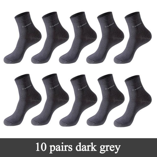10 Pairs / Lot Bamboo Fiber Socks - Men's Casual Business Anti-Bacterial Breathable Crew Socks (TG8)(F92)