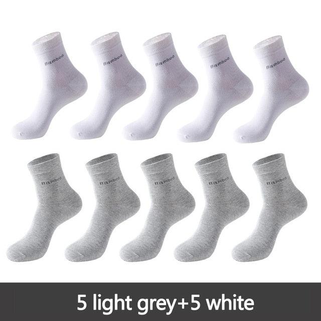 10 Pairs / Lot Bamboo Fiber Socks - Men's Casual Business Anti-Bacterial Breathable Crew Socks (TG8)(F92)