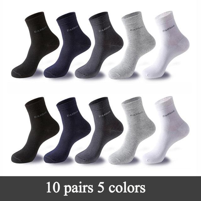 10 Pairs / Lot Bamboo Fiber Socks - Men's Casual Business Anti-Bacterial Breathable Crew Socks (TG8)(F92)