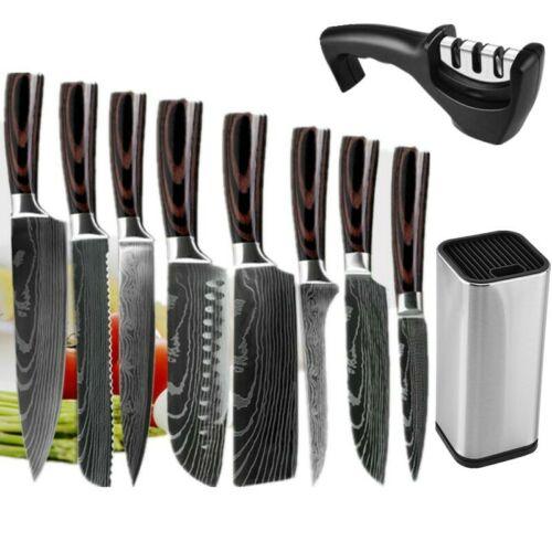 10 piece/set Kitchen Knife Set - Japanese Damascus Pattern Chef's Knife with Accessory (AK5)(1U61)