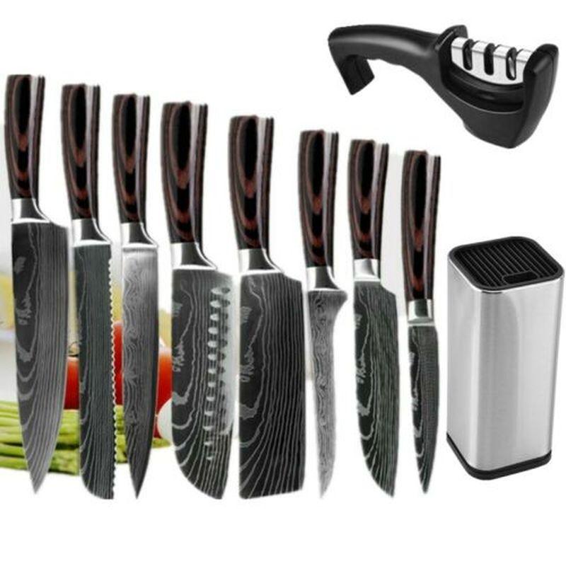 10 piece/set Kitchen Knife Set - Japanese Damascus Pattern Chef's Knife with Accessory (AK5)(1U61)