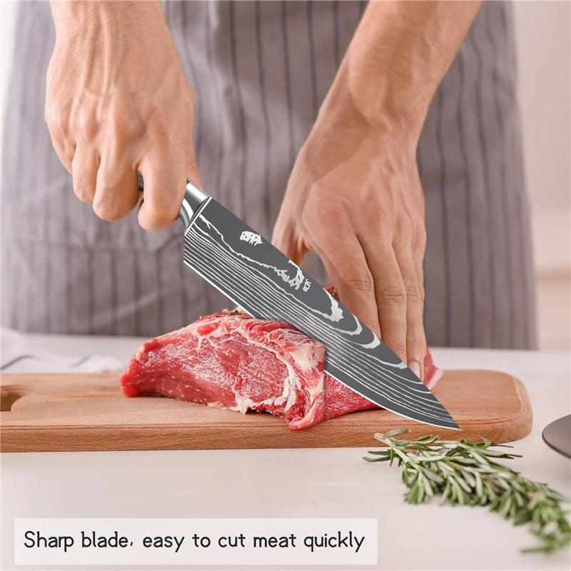 10 piece/set Kitchen Knife Set - Japanese Damascus Pattern Chef's Knife with Accessory (AK5)(1U61)