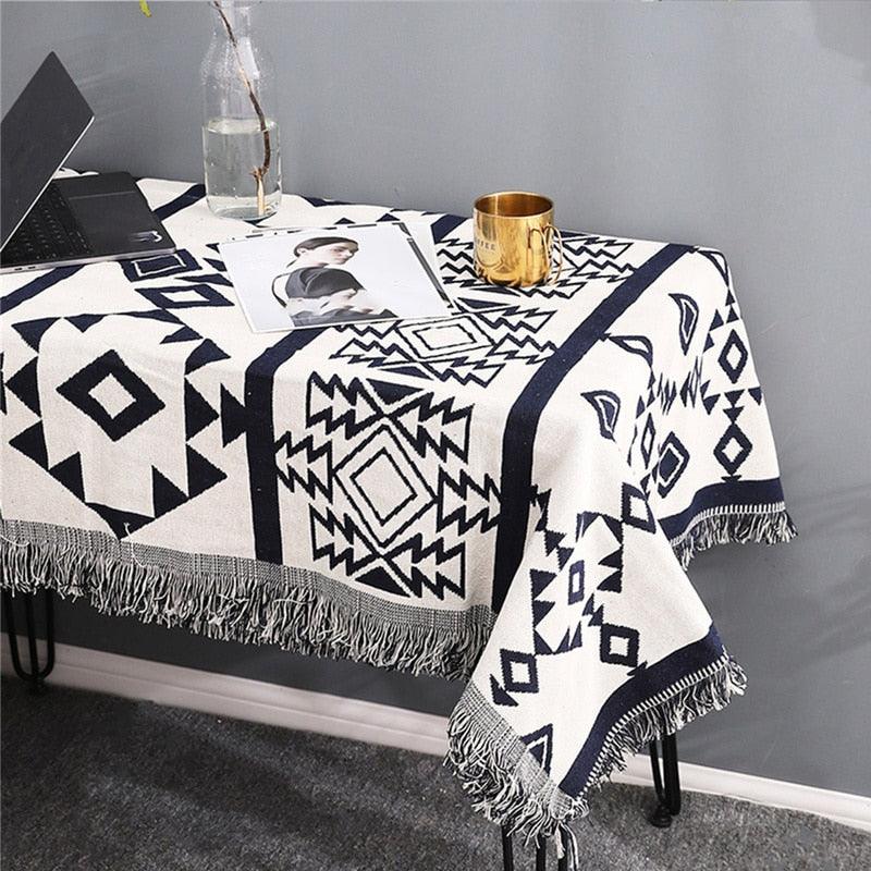 100% Cotton Blankets for Chair Sofa Bed 90x90cm Black Knitted Geometric Printed Towel Blankets (4BM)(1U63)