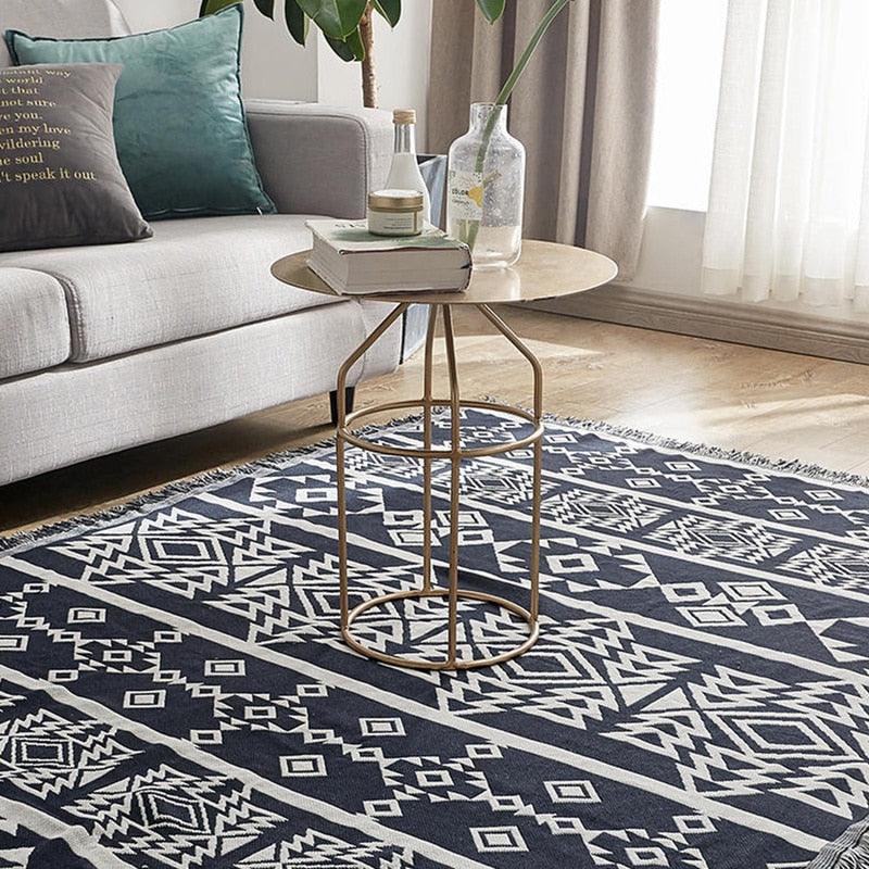 100% Cotton Blankets for Chair Sofa Bed 90x90cm Black Knitted Geometric Printed Towel Blankets (4BM)(1U63)