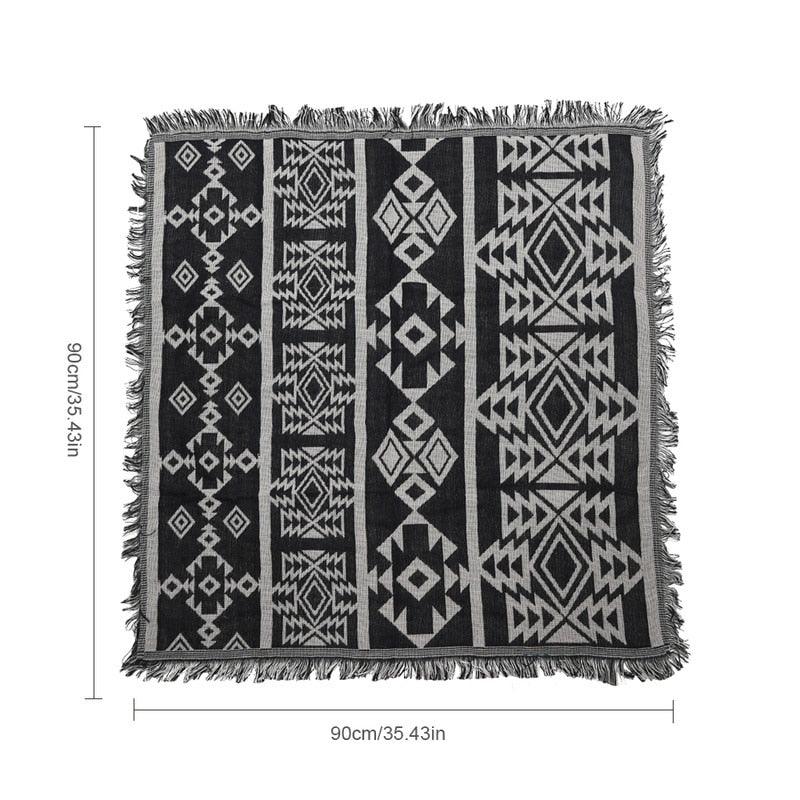 100% Cotton Blankets for Chair Sofa Bed 90x90cm Black Knitted Geometric Printed Towel Blankets (4BM)(1U63)
