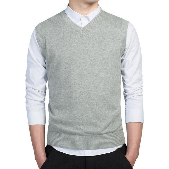 100% Cotton Sweater - Men's Autumn Warm Sweaters - Classic Pure Color V-Neck Sleeveless Vest (D8)(T3M)(T4G)