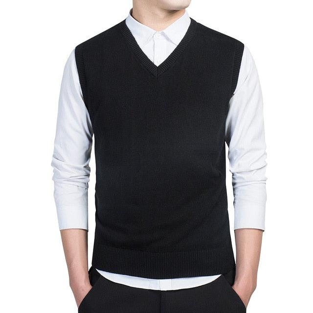 100% Cotton Sweater - Men's Autumn Warm Sweaters - Classic Pure Color V-Neck Sleeveless Vest (D8)(T3M)(T4G)
