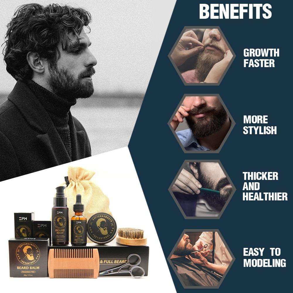 100% Pure Natural Profession Men Beard Care Kit 7Pcs/set Leave-in Conditioner Moisturizing Beard Growth (BD7)(BD5)(BD3)(BD1)(F45)