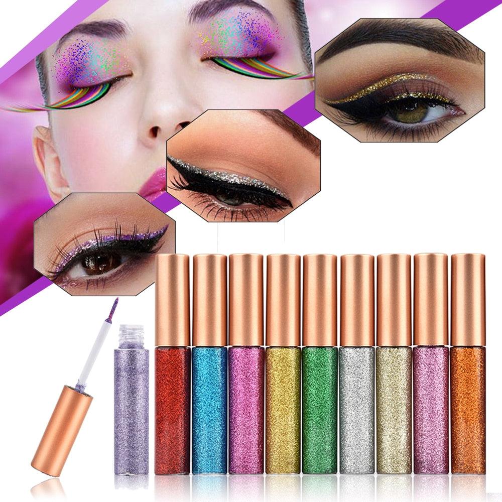 10pcs Waterproof Shimmer Pigment Glitter Eyeliner Colorful Eyeliners Silver Gold Metallic Liquid Glitters (M2)(M4)(1U86)