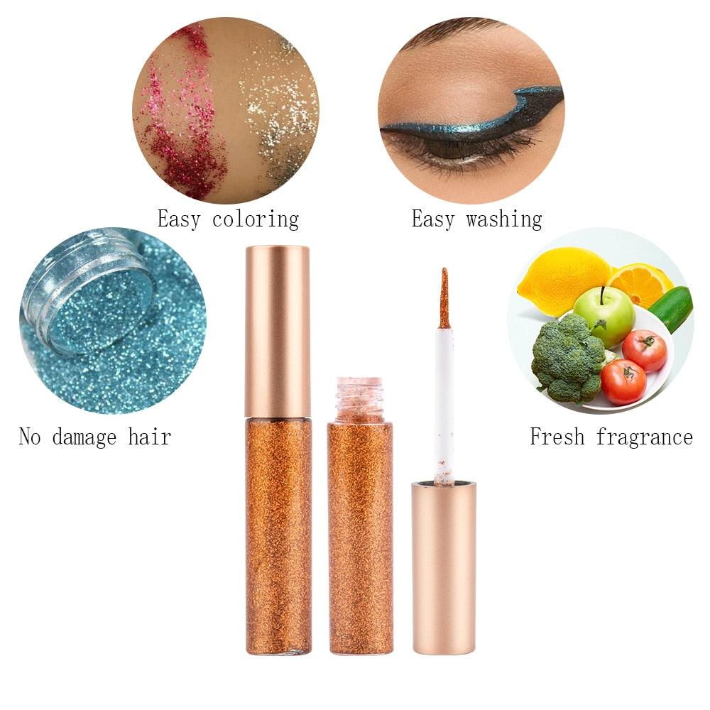 10pcs Waterproof Shimmer Pigment Glitter Eyeliner Colorful Eyeliners Silver Gold Metallic Liquid Glitters (M2)(M4)(1U86)