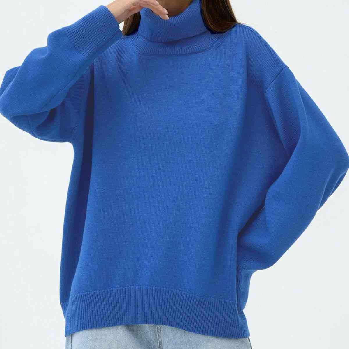 Turtle Neck Dropped Shoulder Sweater - Deals DejaVu