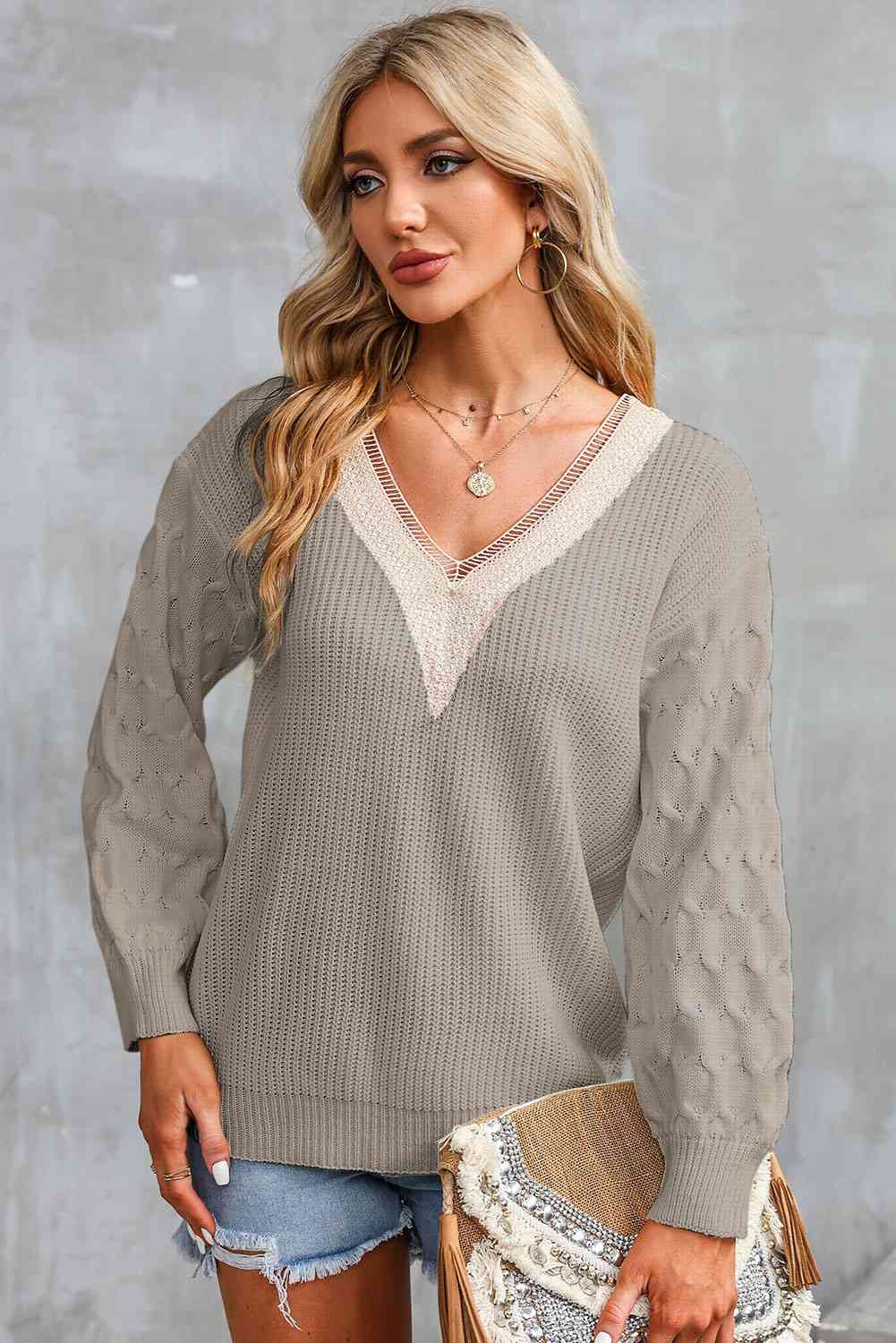 Contrast V-Neck Sweater - Deals DejaVu