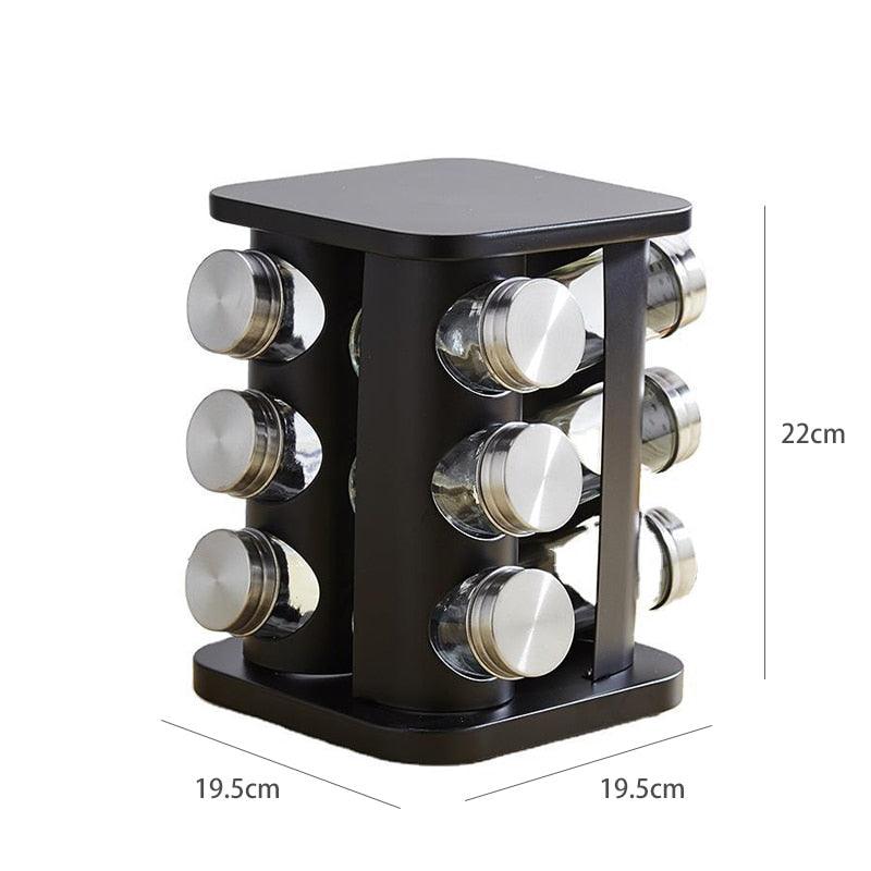 12Pcs Stainless Steel Jars For Spices Salt Pepper Spice Rack Glass Seasoning Bottle Set With Turnable Holder (D61)(AK8)
