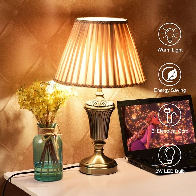 13 In Traditional Antique Style Brass LED Bulb Table Lamp - Durable Linen Fabric Energy Saving (LL6)(1U58)