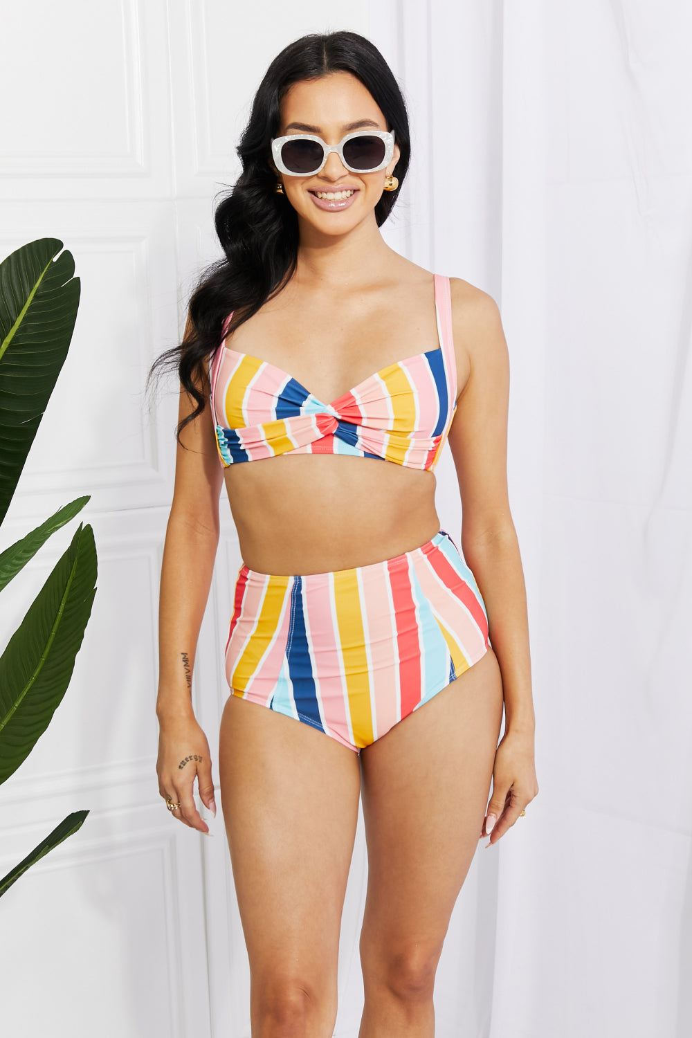 Marina West Swim Take A Dip Twist High-Rise Bikini in Stripe (TB9D) T
