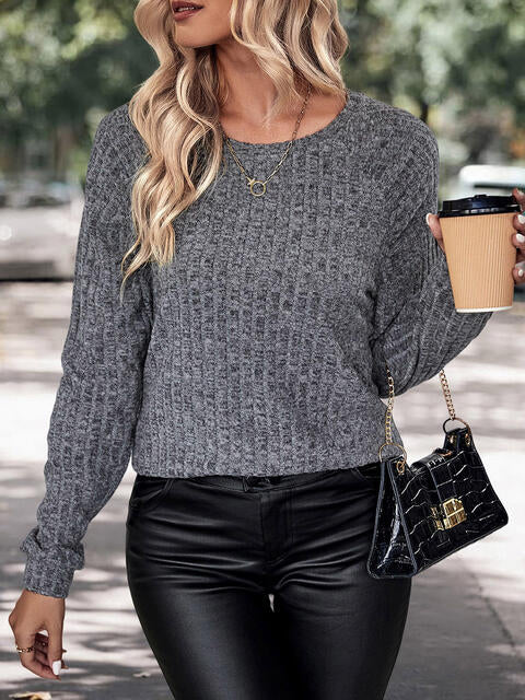 Round Neck Long Sleeve Knit Top - Deals DejaVu