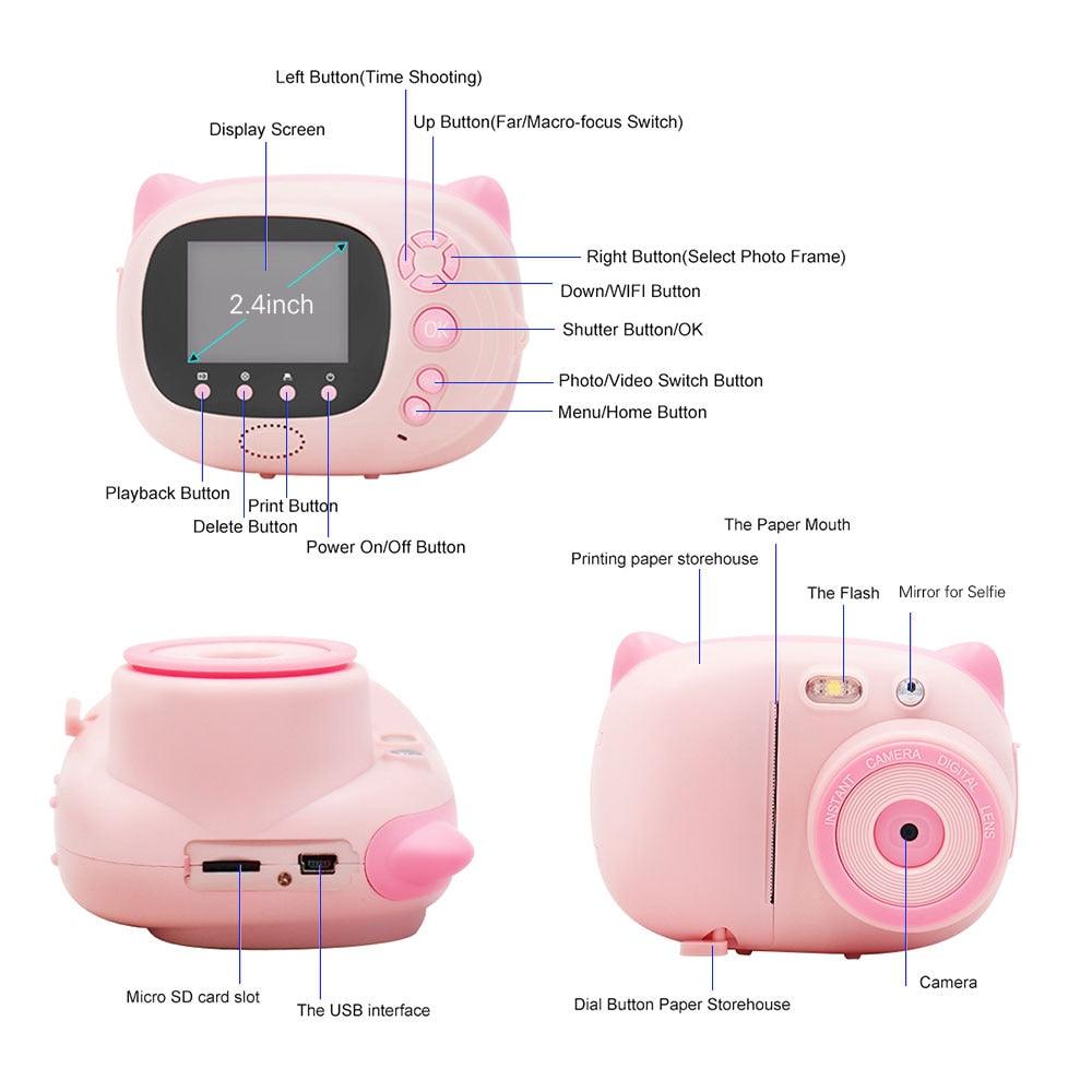 15 Mega Pixels 1080P Mini Cute Children Video Camera Camcorder Photo Printing with 2.4 Inch TFT IPS Screen WiFi Instant Printing (MC5)(1U54)