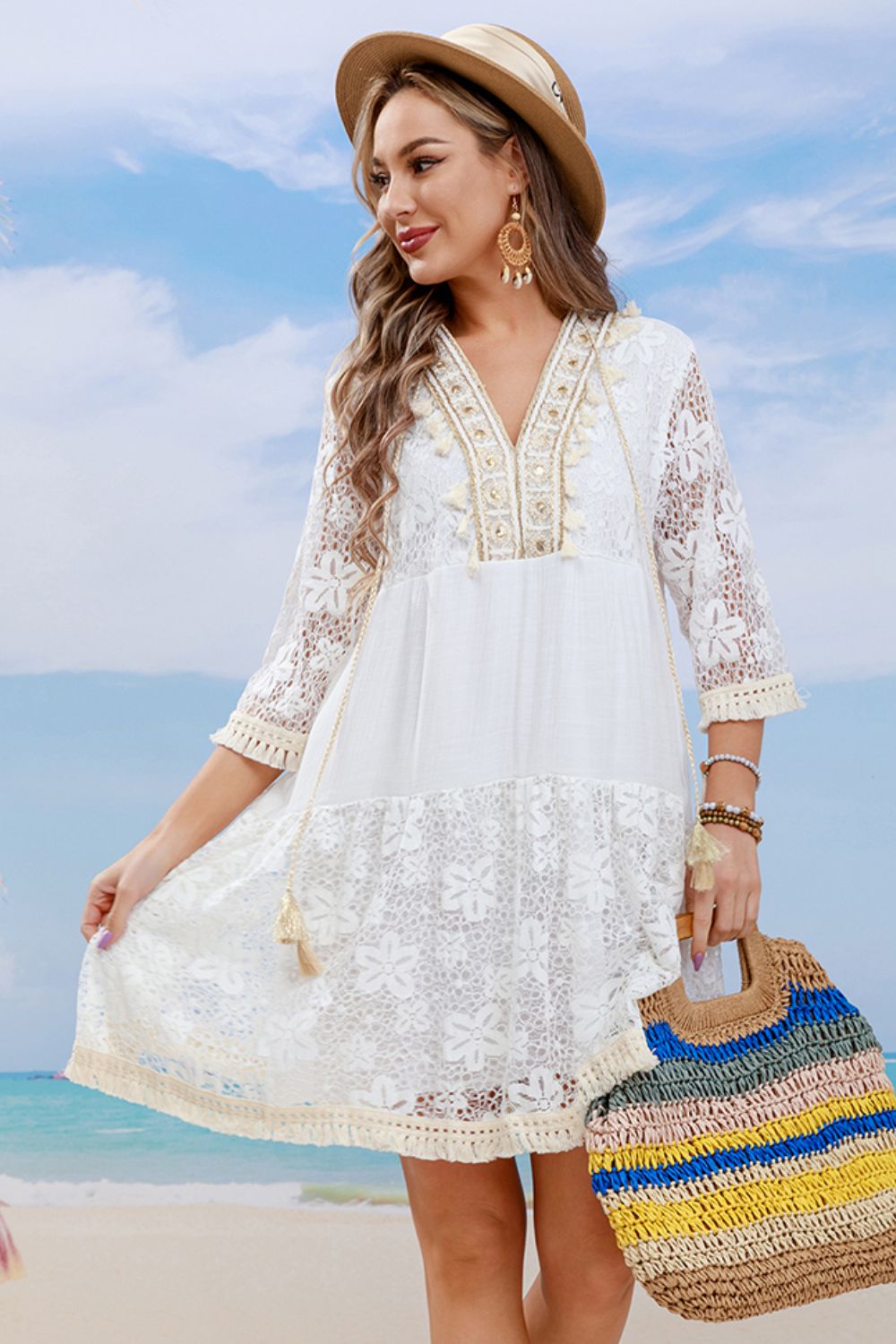 Tassel Spliced Lace Cover Up (TB11D) T