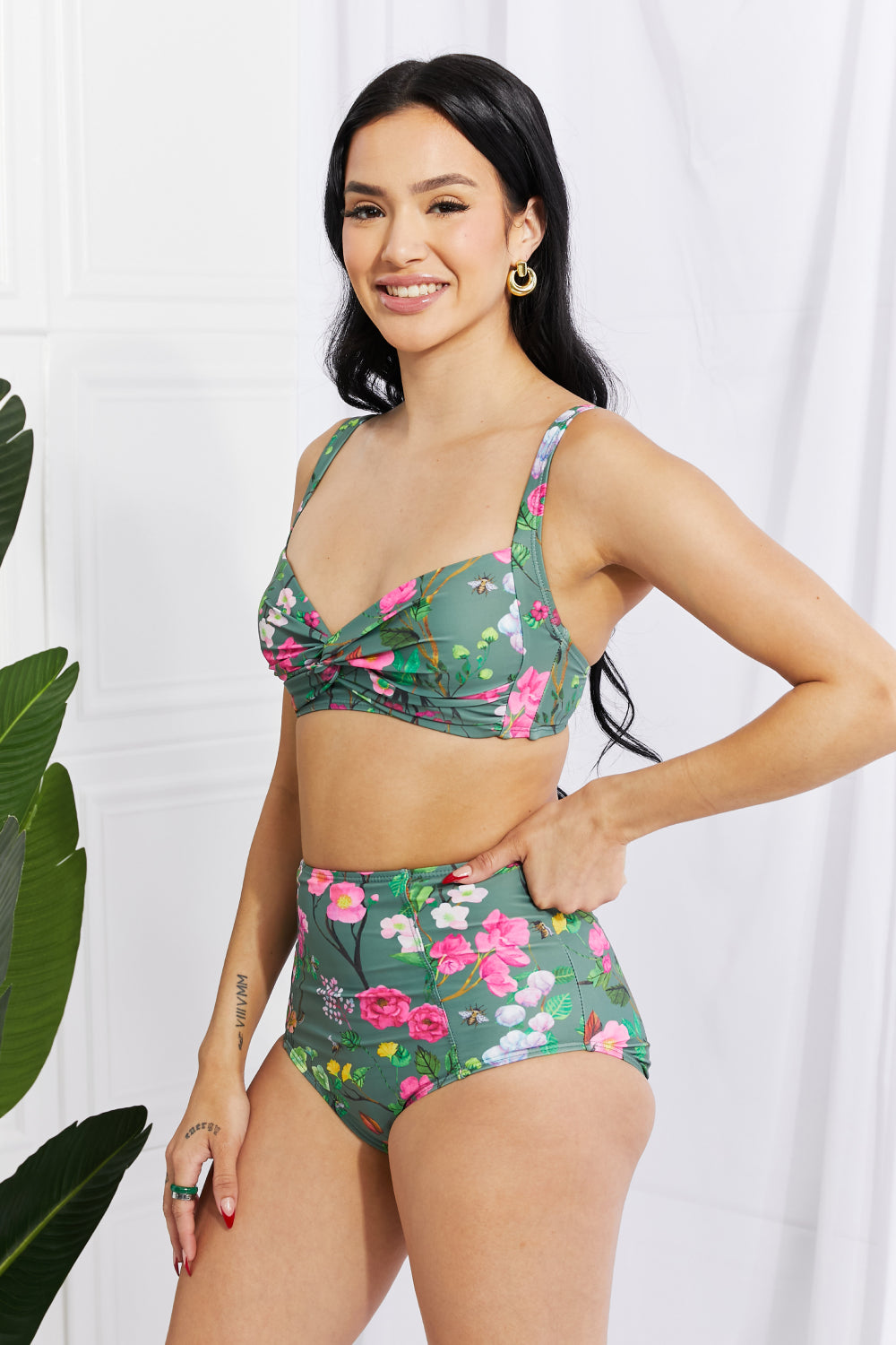 Marina West Swim Take A Dip Twist High-Rise Bikini in Sage (TB9D) T