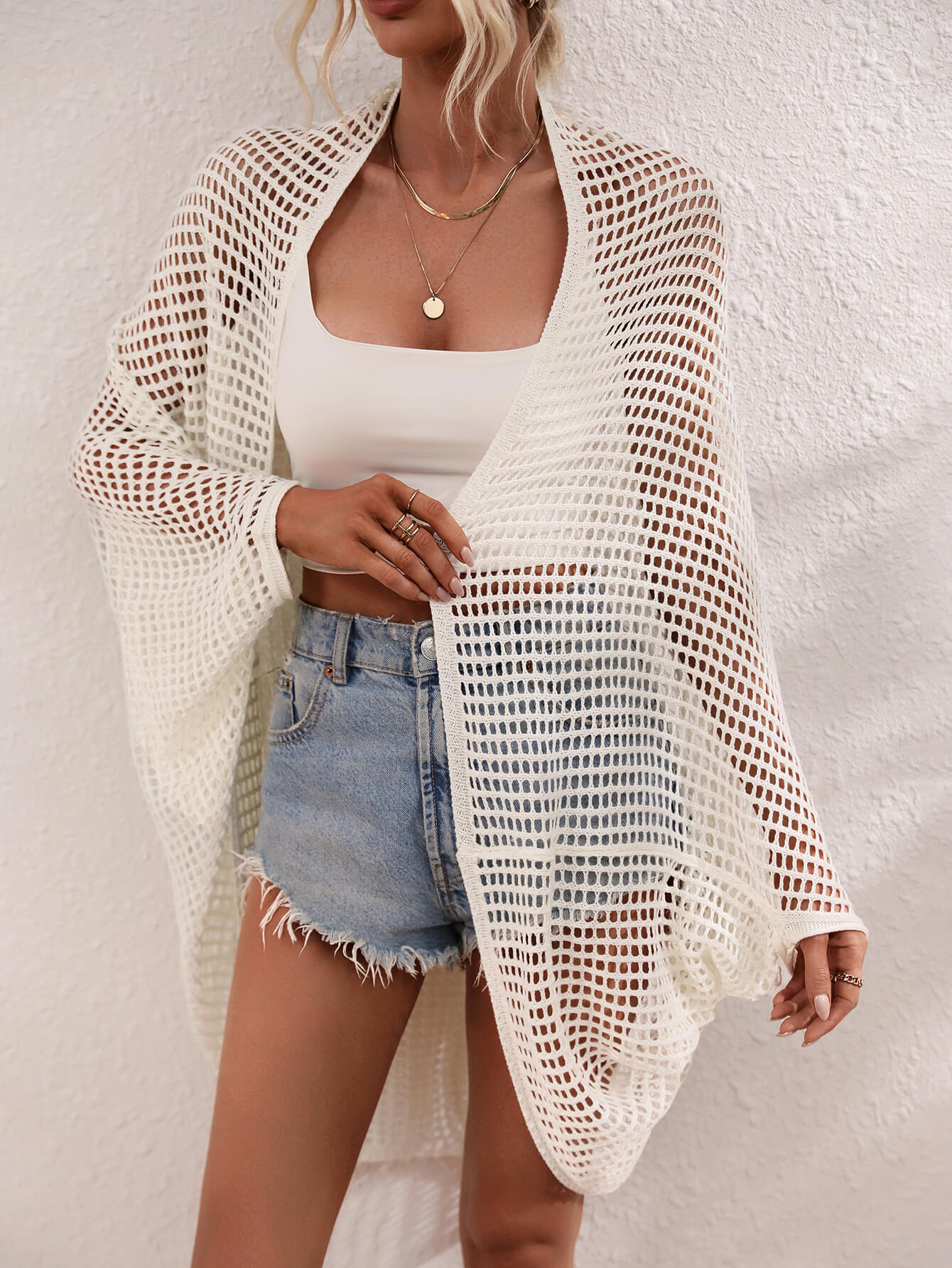 Openwork Open Front Longline Cover Up (TB11D) T